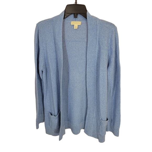 Appleseed's Blue Open Front Linen Blend Knit Cardigan Sweater Womens Size Medium - Picture 1 of 9